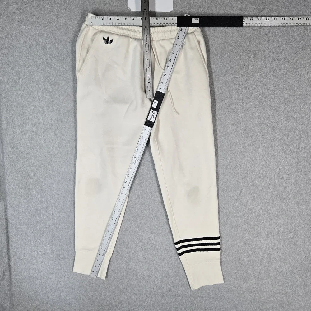 Adidas Men Activewear Pants M Cream Sweatpants Trefoil Logo Stripe READ